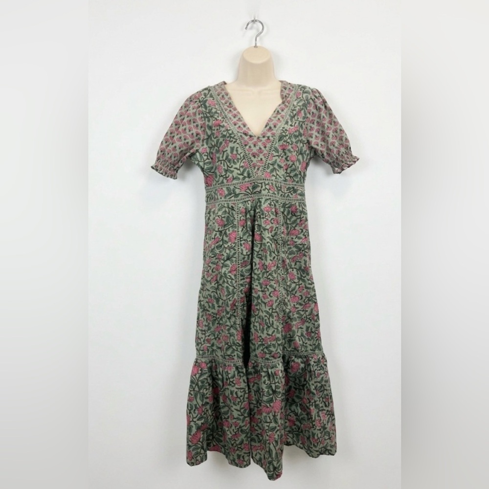 Anthropologie DRA Green Floral Cotton Midi - Size Medium - EUC